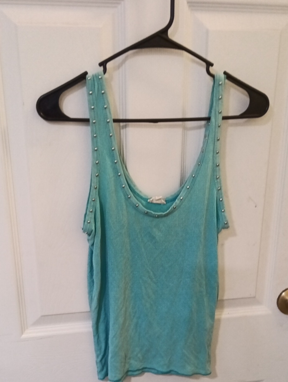 POL Aqua Studded Scoop-Neck Tank
